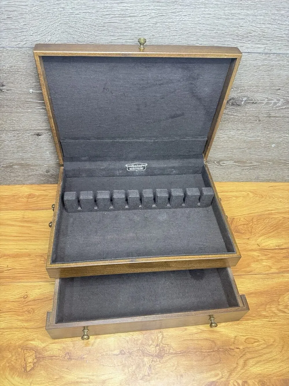 Vintage Kenized Wood Silverware Chest Drawer Flatware Storage Box Anti Tarnish